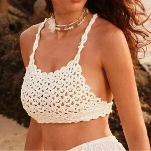 Elegant White Crochet with Pearls Women's Top